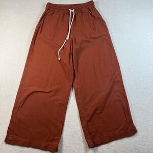 Roxy Surf Pants Womens XS Orange Wide Leg Cropped Linen Cotton Drawstring Beach